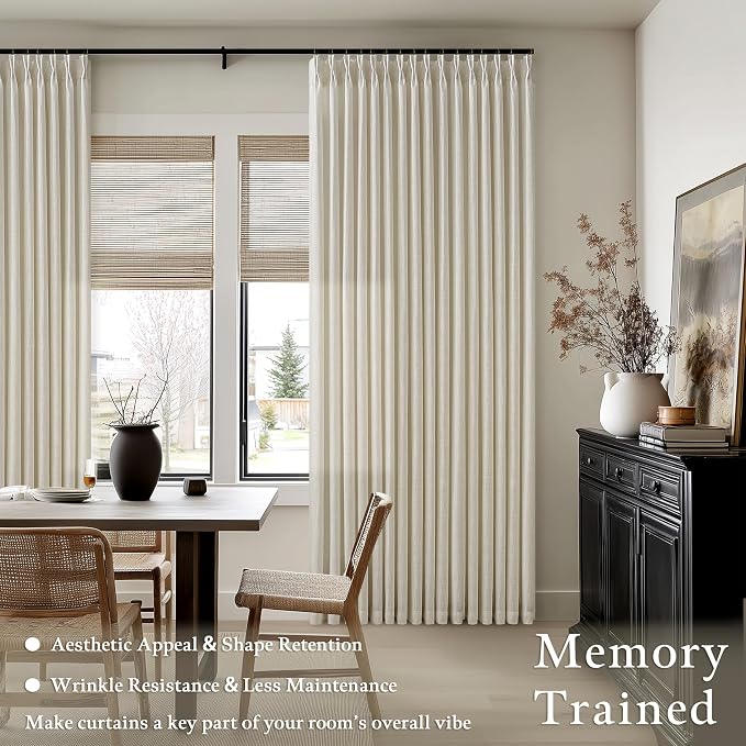 Tan Beige Memory Trained Semi Sheer Linen Pleated Curtains 80 Inches Long | 80 - Image 2