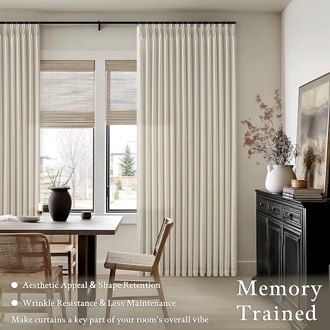 126 Inch Semi Sheer Linen Pinch Pleated Extra Long Curtains Beige Light Tan | - Image 6