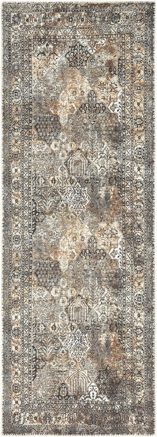Keen Home Design 2x7 Rug - Machine Washable Runner Rug with Non-Slip Backing, Ideal for Hallway, Entryway, Kitchen, Laundry Room - Vintage, Easy Clean, Durable, Low Pile Rug - (2'6" x 7')