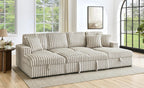 THSUPER Oversized U Shaped Plush Corduroy Fluffy Sectional Sleeper Sofa with Pull Out Bed and Double Storage Chaise for Living Room - Beige