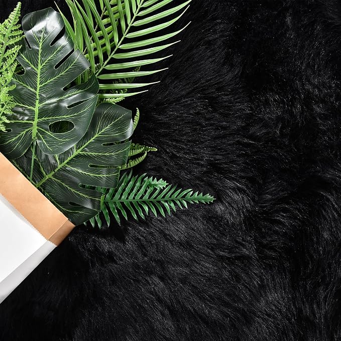 Goolela Black Fluffy Rug 4x6 Fuzzy Furry Shag Rug - Image 8