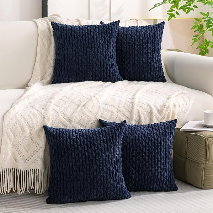Set of 4 Navy Blue Decorative Throw Pillow Covers 20x20 Inch Corduroy Pillow - Image 6