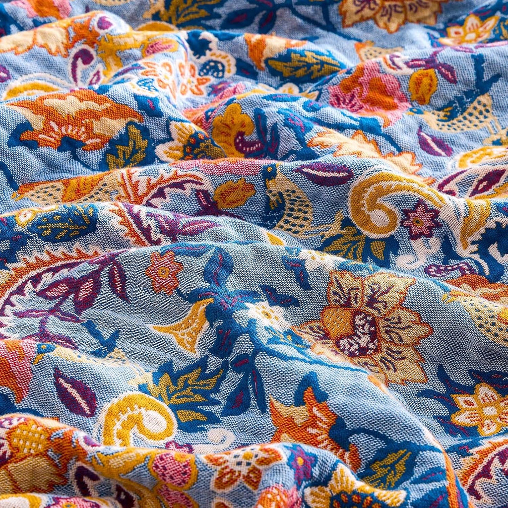 Boho Throw Blanket for Bed, 100% Cotton Soft Rustic Quilt Fall Blanket, 80"x90" Floral Printed Farmhouse Decor Bed Blankets, All Season Rustic Reversible Bohemian Throw Quilt