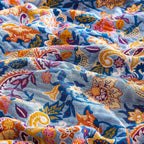 Boho Throw Blanket for Bed, 100% Cotton Soft Rustic Quilt Fall Blanket, 80"x90" Floral Printed Farmhouse Decor Bed Blankets, All Season Rustic Reversible Bohemian Throw Quilt