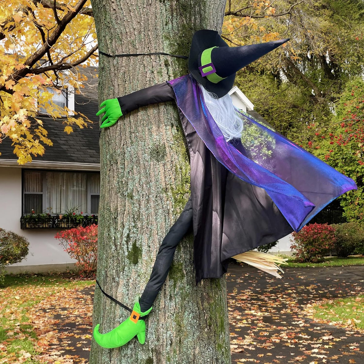 POPGIFTU 64" Large Crashing Witch into Tree Halloween Outdoor Decoration – Funny Flying Witch Yard Prop for Porch, Garden & Lawn, Weather-Resistant Halloween Decor