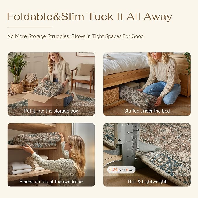 2x3 Blue Brown Retro Floral Washable Area Rug - Image 6