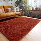 Amdrebio Terracotta Furry Small Area Rug 3x5 - Image 5