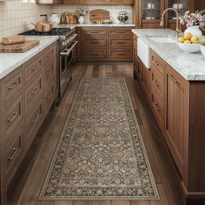 2'6''x10' Brown Vintage Floral Washable Runner Rug - Image 3