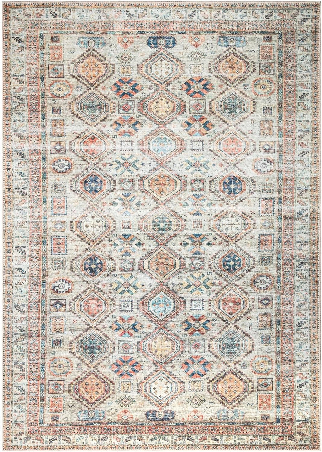 Keen Home Design 5x7 Rug - Machine Washable Area Rug with Non-Slip Backing, Ideal for Living Room, Dining Room, Bedroom - Vintage, Easy Clean, Durable, Low Pile Rug - (5' x 7')