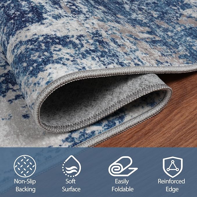 6x9 Area Rugs for Living Room Washable Bedroom Dining Room Blue Grey White | - Image 4