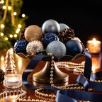 Valery Madelyn Christmas Tree Decorations Ornament Set for Fall Halloween, 50ct 2.36 Inches Blue and Gold Shatterproof Christmas Ball Ornaments Hanging Xmas Holiday Party Decor