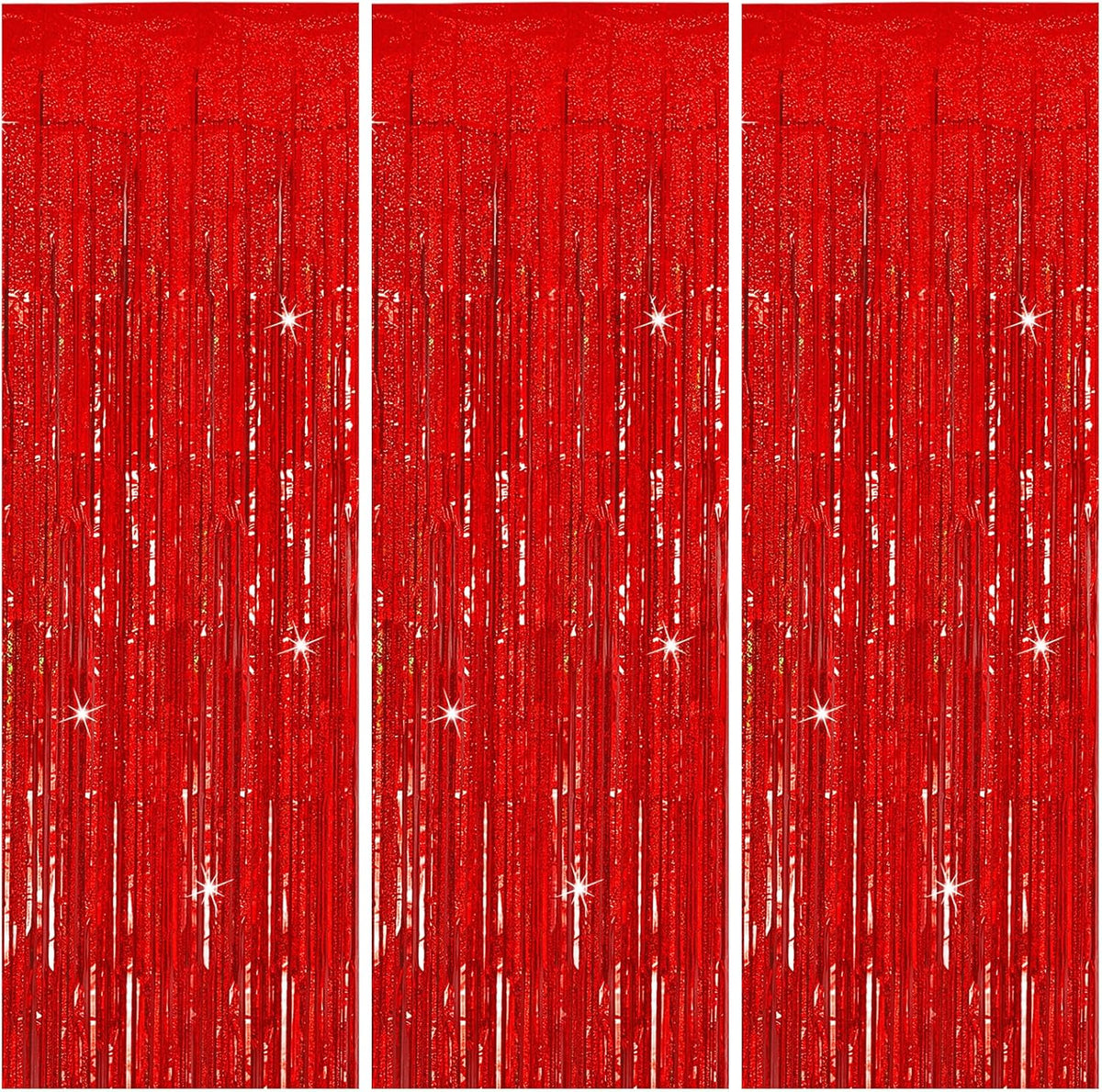 3 Pack Red Streamers Party Backdrop Christmas Decorations Foil Fringe Backdrop Curtains Carnival Casino Theme Birthday New Year Holiday Celebration Bachelorette Party Decorations Supplies