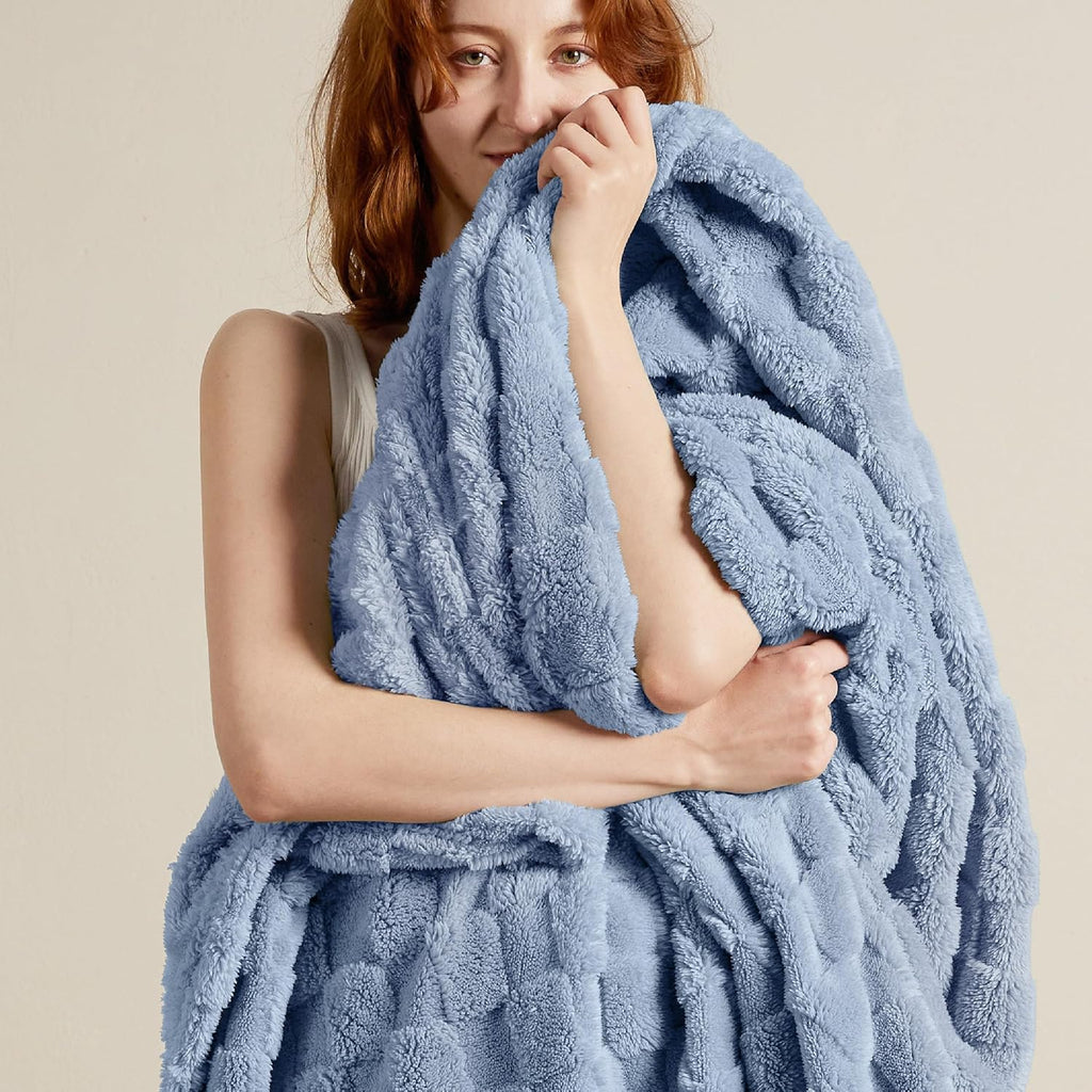 Bedsure GentleSoft Ashley Blue Throw Blanket for Couch - Super Soft Cozy Blankets Gifts for Women Men Girls, Cute Small Fleece Throws for Bedroom Home Decor, 50x70 Inches