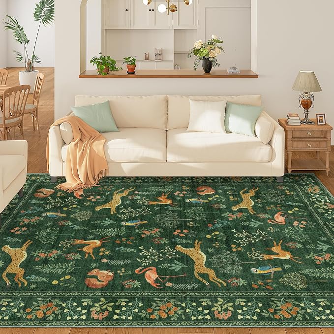 DUKINO 9x12 Area Rug for Living Room, Washable Animal Rug Non Slip, Non-Shedding - Image 3