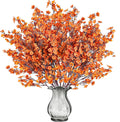 Sggvecsy 15 Pcs Babys Breath Artificial Flowers Gypsophila Bouquets Bulk Real Touch Fake Silk Flowers for Home DIY Floral Arrangement Table Centerpiece Fall Autumn Decoration (Fall Orange)