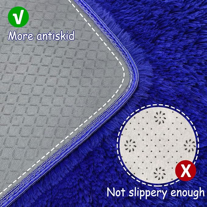 2x8 Bedside Area Rugs for Bedroom Soft Fluffy Shag Navy Blue Rug for Hallway - Image 4