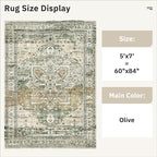 Soalmost 5x7 Area Rug Low Pile Washable Trendy Faded Style Rug, Olive Beige | - Image 4