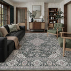 6x9 Black Grey Retro Floral Washable Area Rug by HUGEAR