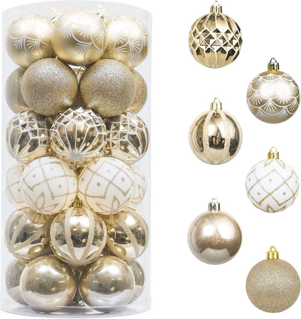 Valery Madelyn Christmas Ornaments Set, 30ct 2 Inches White and Gold Shatterproof Christmas Tree Decorations Ball Ornaments Bulk, Elegant Hanging Ornaments for Xmas Holiday Party Decor