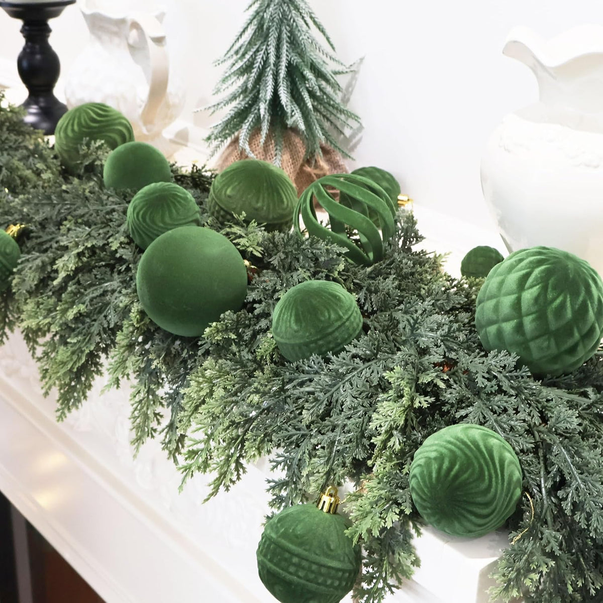 36pcs Velvet Ornaments for Christmas Trees, Flocked Christmas Balls Sets Assortment for Xmas Tree Holiday Decor