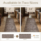 2'6''x10' Brown Blue Vintage Floral Washable Runner Rug - Image 9