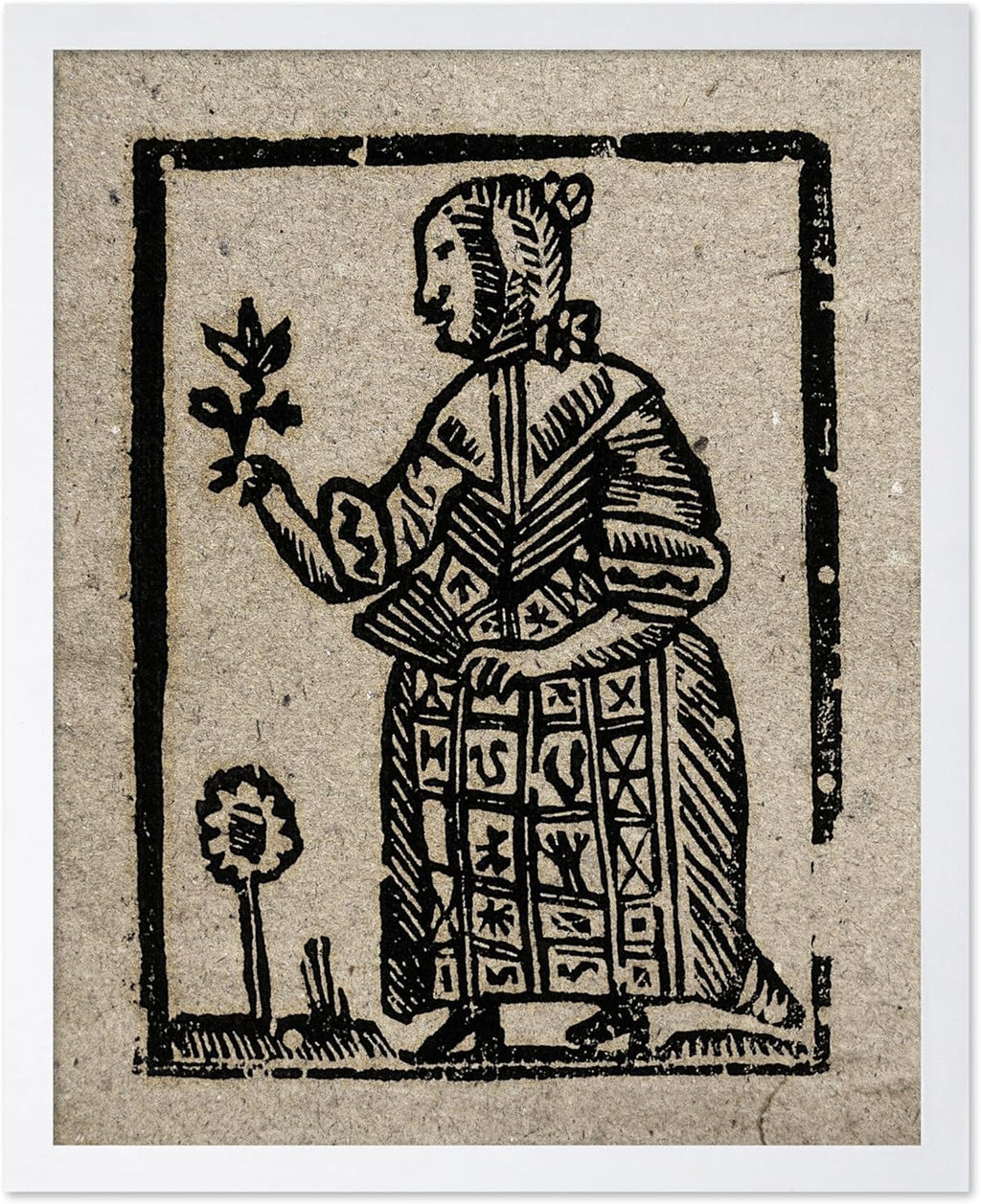 Poster Master Vintage Woodcut Poster - Retro Medieval Print - Gift for Gothic, Horror Fan - Witch Holding a Plant, Magic, Spell, Herbalist - Wall Decor for Bedroom, Dorm, 11x14 White Framed