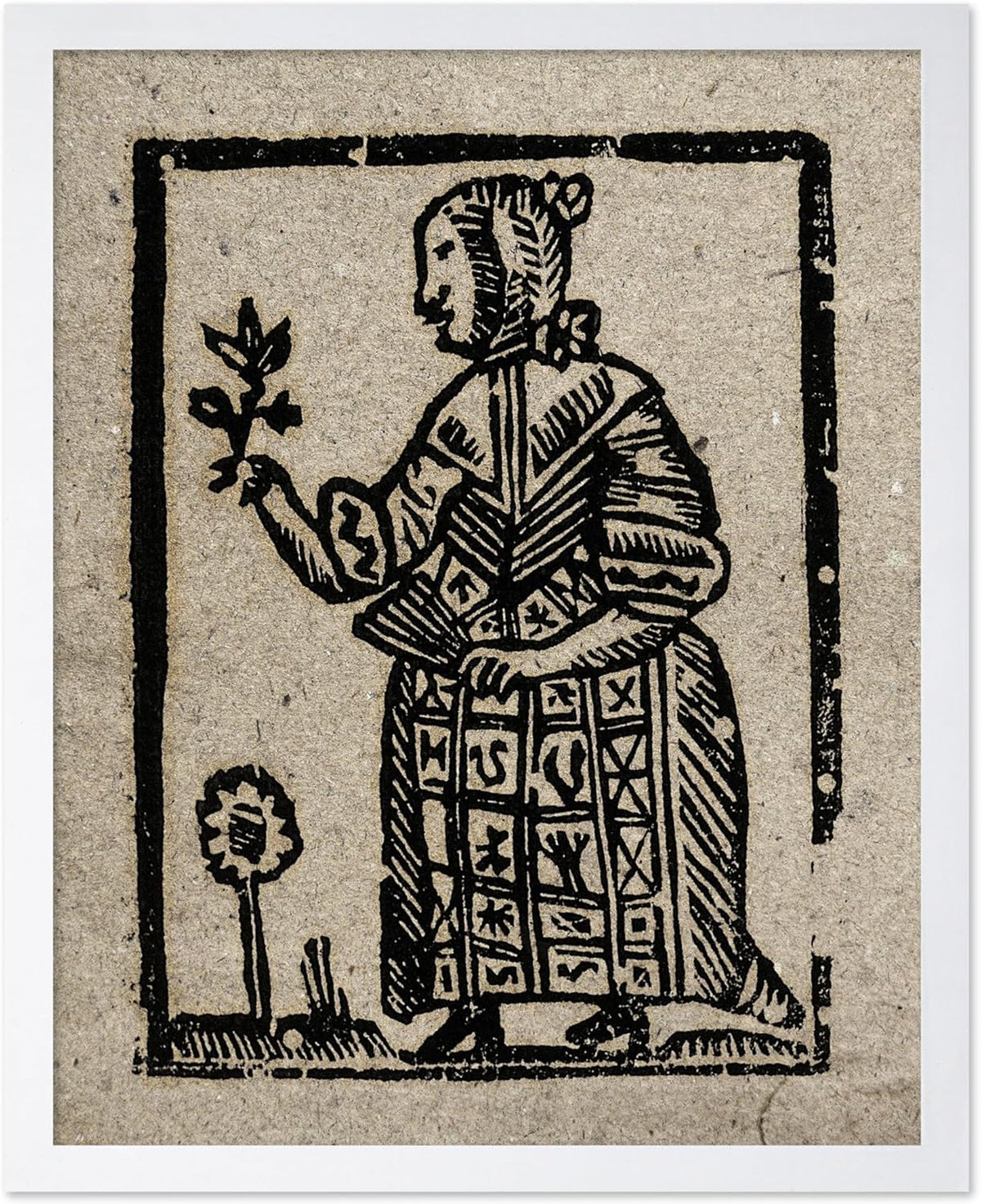 Poster Master Vintage Woodcut Poster - Retro Medieval Print - Gift for Gothic, Horror Fan - Witch Holding a Plant, Magic, Spell, Herbalist - Wall Decor for Bedroom, Dorm, 11x14 White Framed