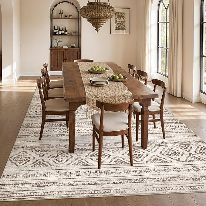 cotiled Boho 9x12 Area Rug for Living Room: Large Moroccan Washable Rug | Stain - Image 7