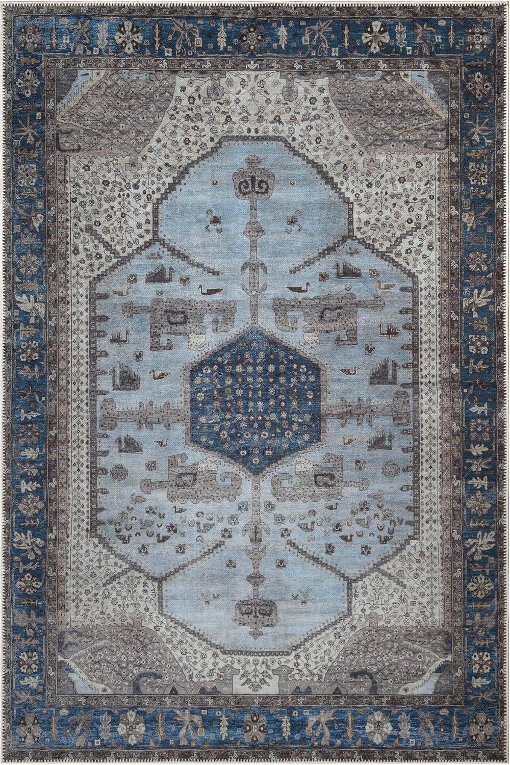 Keen Home Design 4x6 Rug - Machine Washable Area Rug with Non-Slip Backing, Ideal for Living Room, Dining Room, Bedroom - Vintage, Easy Clean, Durable, Low Pile Rug - (4' x 6')