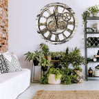 The Gears Clock The Original Real Moving Gear Wall Clock Vintage Industrial Oversized Rustic Farmhouse (24 inch (60cm), Vintage Grey and White)