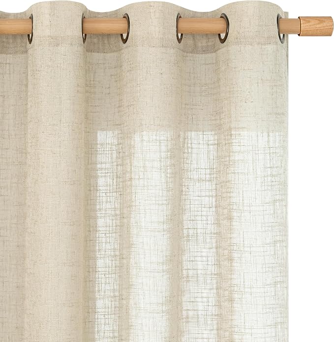 Linen Sheer Curtains 95 inch for Living Room, Soft Thick Light Filtering Boho by LAMIT