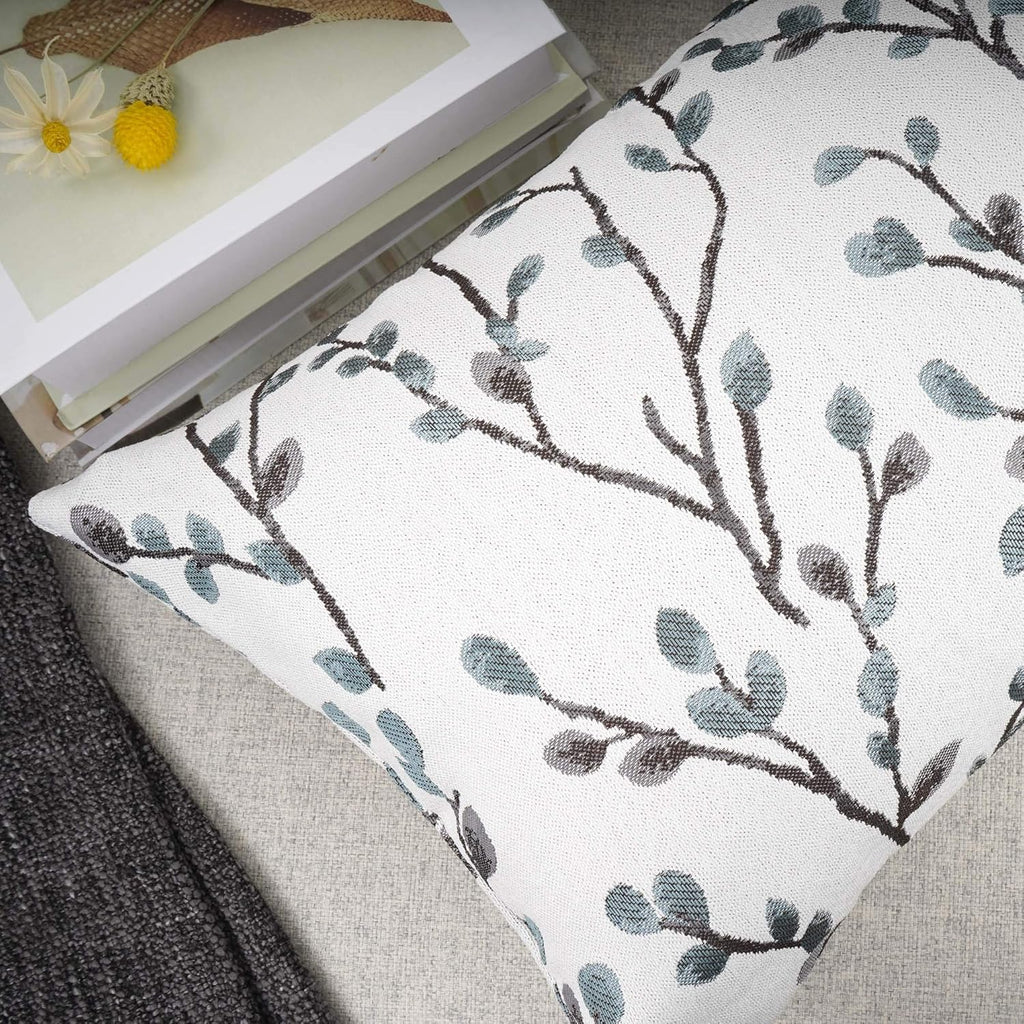YOUR SMILE Classical Embroidery Jacquard Farmhouse Oblong Rectangle Chenille Teal Leaf Decorative Throw Pillow Case,12x20 inch