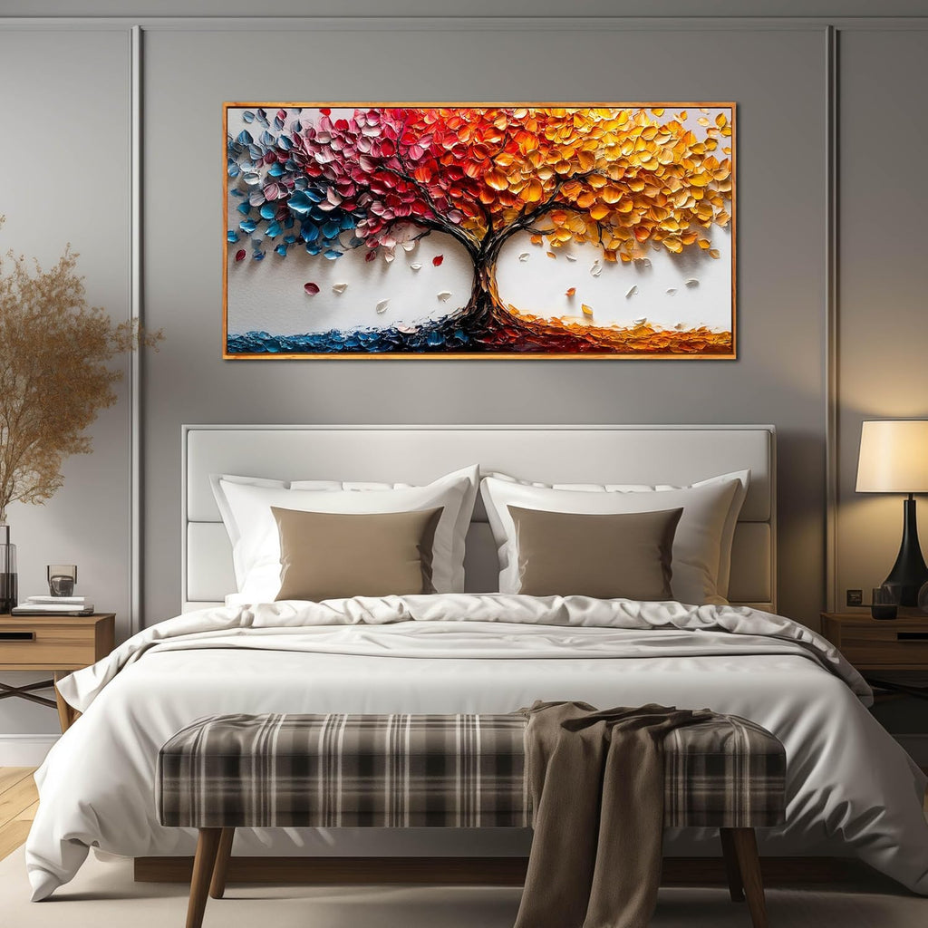 Tree of Life Poster for Office - Colorful Tree Wall Decor for Living Room - Wooden Framed Wall Art for Bedroom Size 29" x 59"