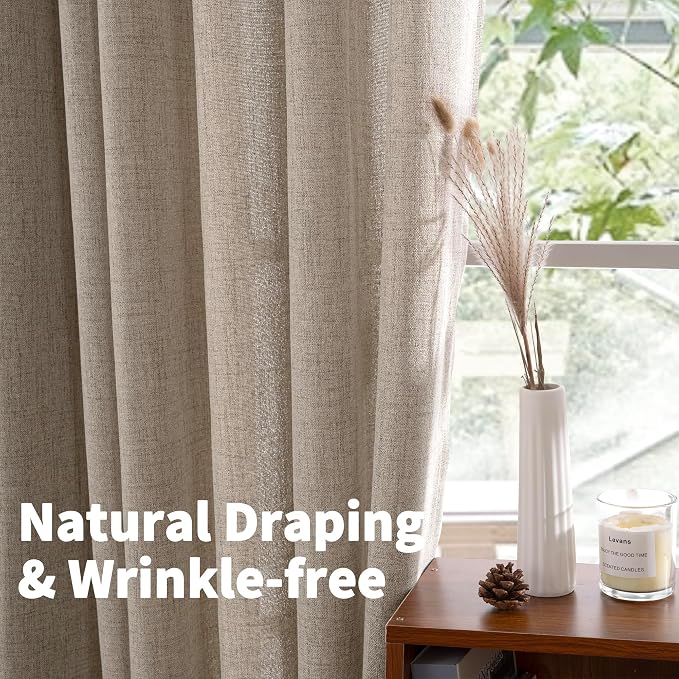 YoungsTex Oatmeal Linen Curtains 95 lnch Long 2 Panels, Tan Grommet Drapes | - Image 6