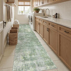 Soalmost Abstract Runner Rug 2x12 Hallway Kitchen Runners Green/Ivory | Vintage - Image 4