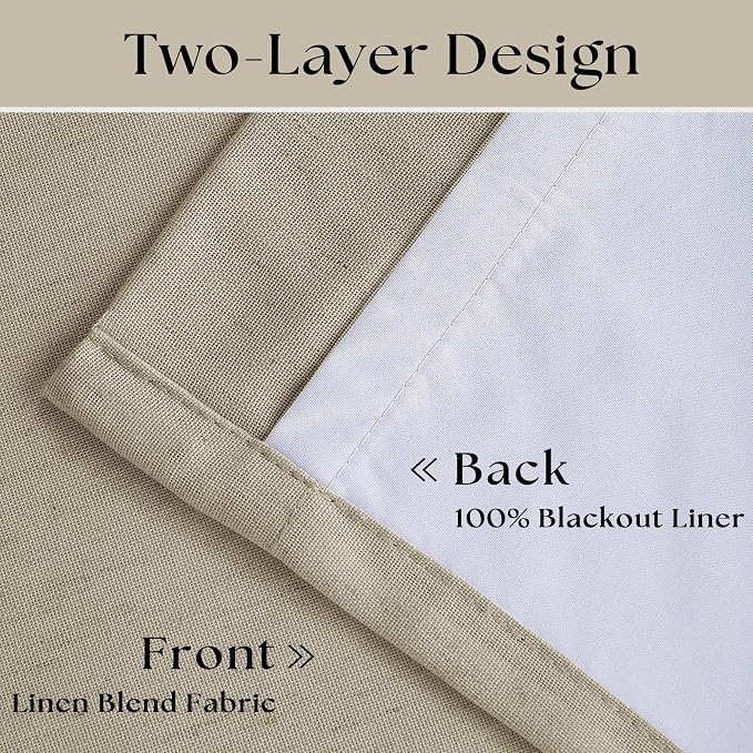 Extra Wide Burlywood Birch Pleated Blackout Linen 60 x 84 Inch Curtains | 100% - Image 3