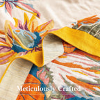 Boho Throw Blanket Queen Size, Oversized Soft Cozy Cotton Muslin Quilt Blanket for Bed Decor, Floral Patterned Couch Sofa Chair Cover, Vintage Farmhouse Cottage Woven Blanket, Yellow&Blue
