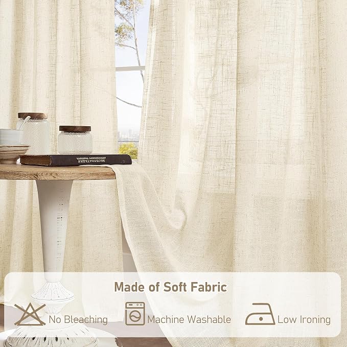 Beige Linen Curtains 63 inches Long - Image 8