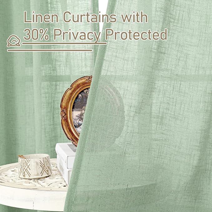 Fresh Green Linen Sheer Curtains 63 Inch Length - Image 6