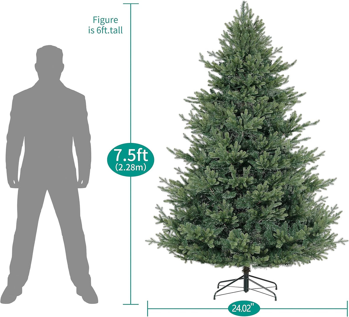 Naomi Home 7.5ft Traditional Christmas Tree with Lights Realistic Classic Christmas Tree Prelit with 4130 Branch Tips 600 Warm Lights and Metal Stand Aritificial