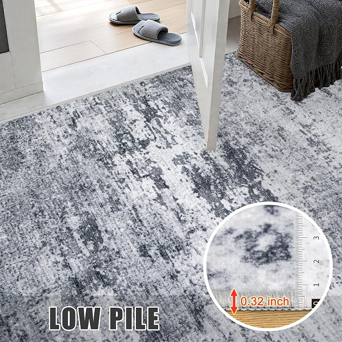 2x6 Washable Runner Rug：Modern Abstract Kitchen Soft Carpet Grey | - Image 7