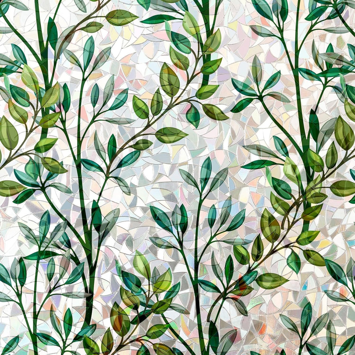 Rainbow Window Privacy Film 3D Leaf Decorative Stained Glass Window Film Anti UV Non-Adhesive Reusable 23.6" x 157.4" for Home Room Car Glass Cling