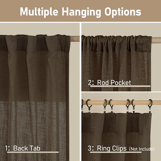 40 Inch Length Linen Curtains for Small Windows Over Silk 2 Panels | Semi Sheer - Image 3