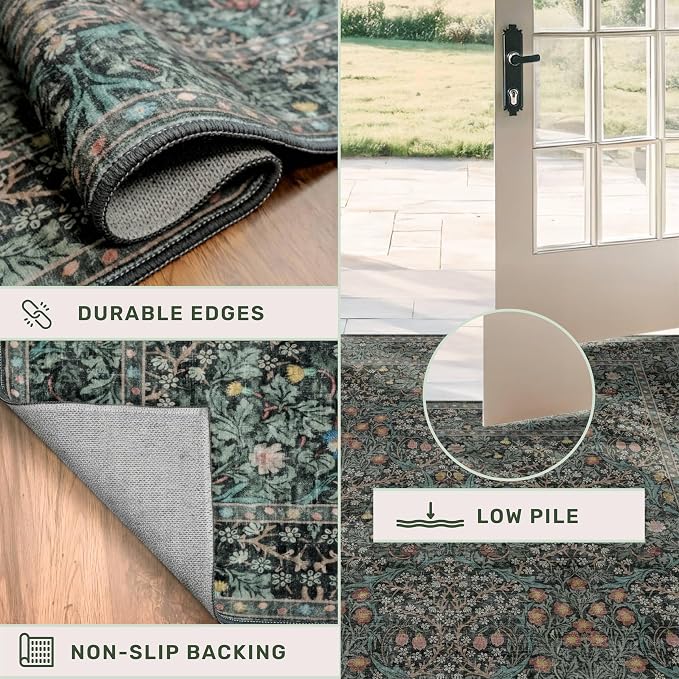 Dark Green 2x7 Long Washable Runner Rug Non Slip, Throw Rugs Runners - Image 5