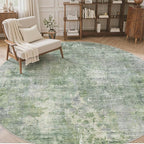Soalmost Round Rugs 9ft Living Room Circle Area Rug 9x9 Green/Ivory Vintage | - Image 2