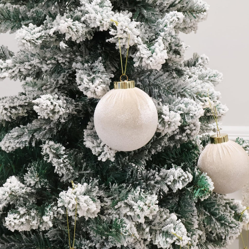 3.15inch Velvet Ornaments for Christmas Tree, 15pcs Flocked Christmas Ornaments Decorations Balls Set Decor Beige