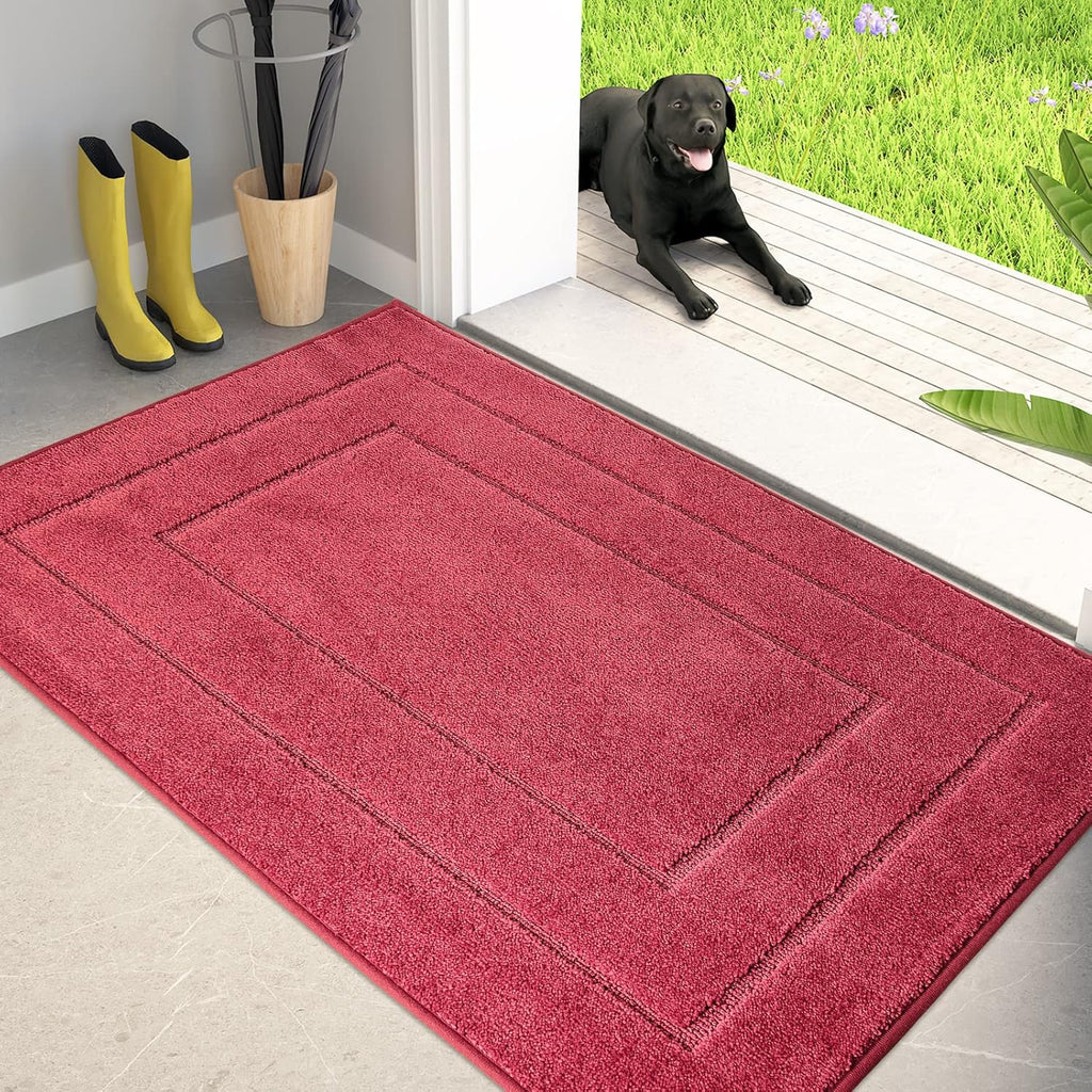 PURRUGS Dirt Trapping Door Mat 34" x 59", Non-Slip/Skid Machine Washable Entryway Area Rug, Dog Doormat, Super Absorbent Welcome Mat for Muddy Wet Shoes and Paws, Burgundy Red