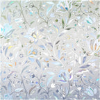 DOWELL Window Privacy Film, 3D Stained Glass Rainbow Films, Decorative Window Vinyl Sun Blocker Door Covering, Static Cling Non-Adhesive Glass Sticker for Home, Blooming Flowers, 35.4"x118"