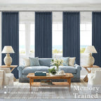 Navy Pinch Pleated Blackout Linen 102 Inch Dual Layer Curtains 2 Panels Set | - Image 6