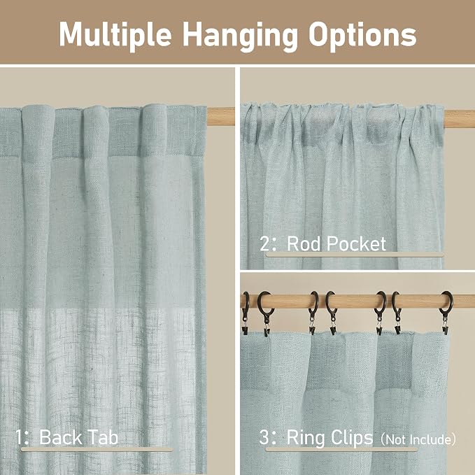 Short Window Linen Curtains 36 Inch Length 2 Panels, 34x36 Inch | Kitchen - Image 2